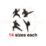 Female Martial Artist Embroidery Design Set of 4 - Silhouettes in 14 Sizes for Machine Embroidery