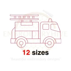 Fire Truck Machine Embroidery Design – Mini Fire Truck Outline in Bean Stitch