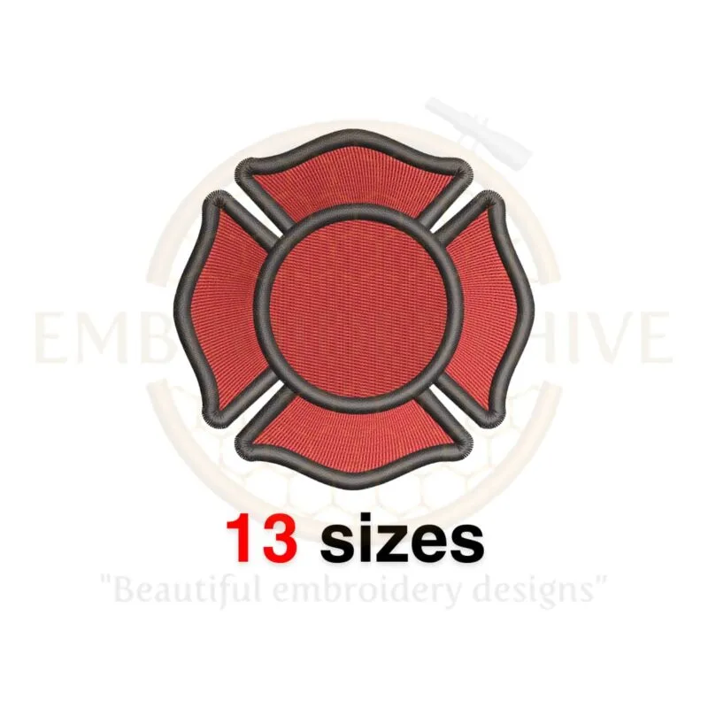 Firefighter Badge Embroidery Design - 13 Sizes from 1.5 to 7.5 Inches - Machine Embroidery Fireman Badge