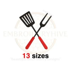 Grilling tools machine embroidery design, perfect for barbecue and cooking projects.