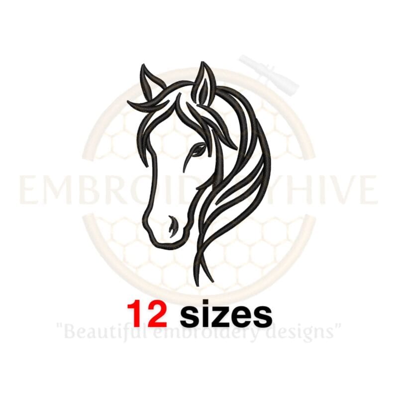 Horse Head Embroidery Design - Mini Horse Silhouette for Machine Embroidery.