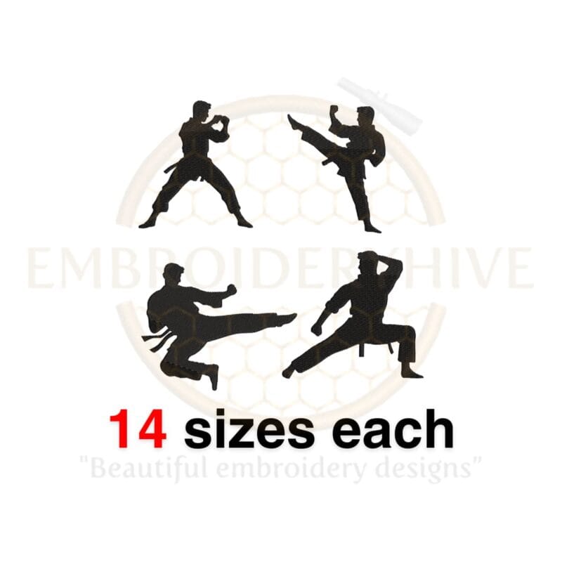 Martial Arts Embroidery Design Set of 4 - Silhouettes in 14 Sizes for Machine Embroidery