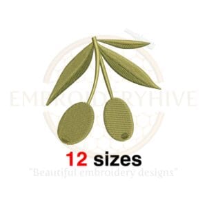 Olive branch silhouette embroidery design in 12 sizes, perfect for kitchen decor and nature-themed projects.