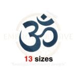 Om symbol embroidery design available in 13 sizes, from 1.5 to 7.5 inches, perfect for yoga and Hindu-themed projects.