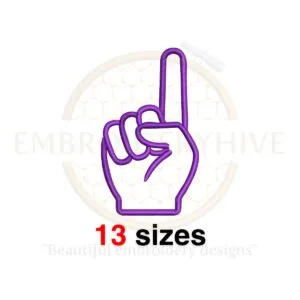 Finger pointing hand embroidery design in 13 sizes, ranging from 1.5 to 7.5 inches.