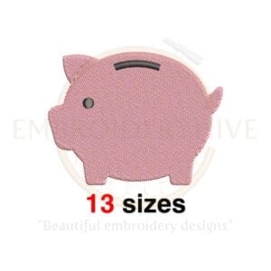 Piggy Bank Embroidery Design - 13 Sizes from 1.5 to 7.5 Inches - Piggy Bank Money Machine Embroidery