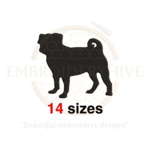 Pug Silhouette Embroidery Design - 12 Sizes from 1 to 7.5 Inches