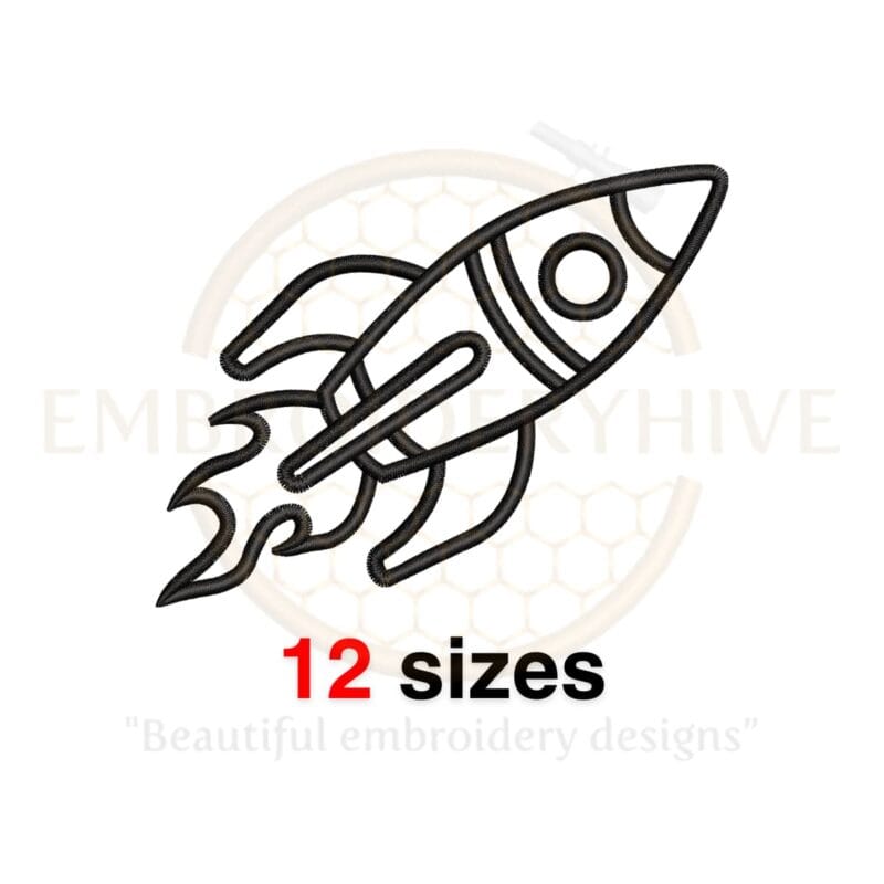 Rocket Embroidery Design - 12 Sizes, Mini Rocket Silhouette for Machine Embroidery