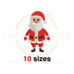 Cute Santa Claus embroidery design for machine embroidery, available in 10 sizes for Christmas-themed projects.