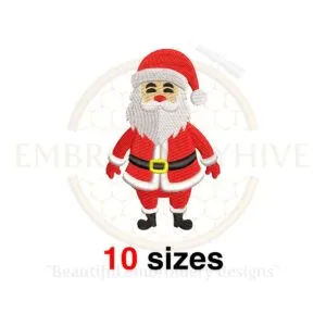 Cute Santa Claus embroidery design for machine embroidery, available in 10 sizes for Christmas-themed projects.