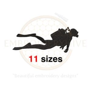 Scuba Diver Machine Embroidery Design – Mini Diver Silhouette in Filled Stitch