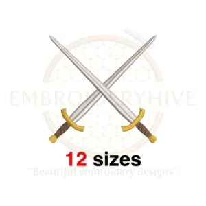 Heraldic Crossed Swords Embroidery Design - 12 Sizes from 2 to 7.5 Inches - Machine Embroidery Swords Silhouette