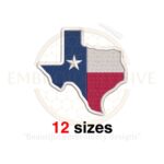 Texas state embroidery design in bean stitch style, available in 12 sizes for machine embroidery.