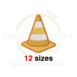 Traffic Cone Machine Embroidery Design – Construction Mini Cone Fill Stitch in Multiple Sizes