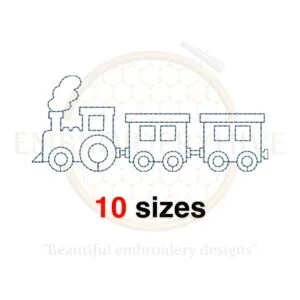 Train Embroidery Design - Mini Train Outline in Bean Stitch for Machine Embroidery.