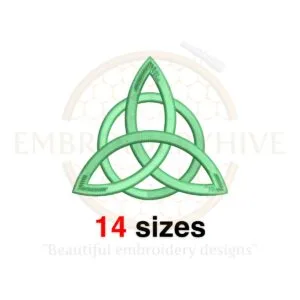 Celtic knot triquetra symbol in a machine embroidery design, available in 14 sizes from 1 to 7.5 inches.