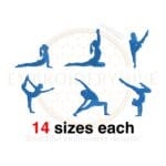 Yoga Poses machine embroidery design bundle with 6 unique yoga silhouettes, available in 14 sizes from 1 to 14 inches for embroidery projects.