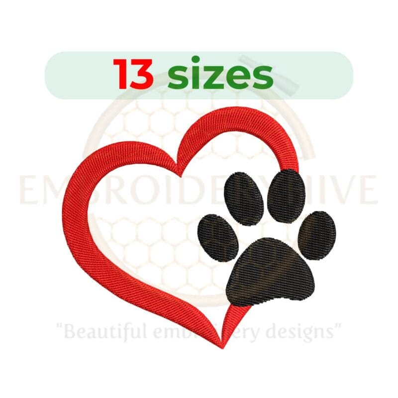 Buy Paw with heart machine embroidery design