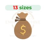 Money bag silhouette embroidery design in 13 sizes for machine embroidery projects