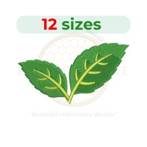 Leaves embroidery design featuring a leaves silhouette in 12 sizes from 2 to 7.5 inches wide, with fill stitching for various embroidery projects