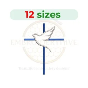 Dove Cross embroidery design available in 12 sizes, a meaningful symbol perfect for religious or spiritual embroidery projects.