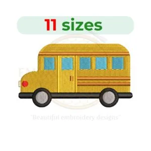 School Bus embroidery design in filled stitch, perfect for back-to-school-themed embroidery projects, available in 11 sizes.