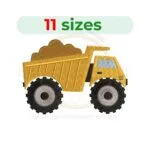 Dump Truck embroidery design with filled stitch, available in 11 sizes for various transport-themed embroidery projects.