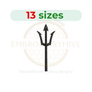 Devil Trident embroidery design, available in 13 sizes, perfect for Halloween-themed projects and machine embroidery.