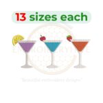 Set of three cocktail embroidery designs in 13 sizes, perfect for machine embroidery projects.