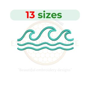 Sea waves embroidery design available in 13 sizes, perfect for beach and nature-inspired embroidery projects.