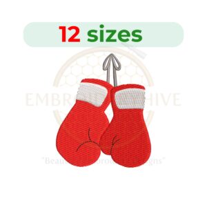 Boxing gloves embroidery design, available in 12 sizes, perfect for sports-themed embroidery projects.