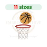 Basketball embroidery design, available in 11 sizes, perfect for sports and basketball-themed projects.