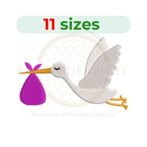 Baby Stork Embroidery Design - Machine Embroidery in 11 Sizes from 2.5 to 7.5 Inches