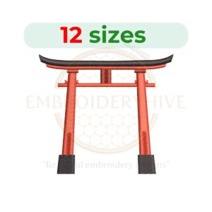 Japanese Torii Gate silhouette embroidery design in 12 sizes, perfect for Japan-themed projects, available as a machine embroidery design.