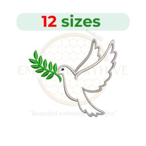 Dove machine embroidery design, bird silhouette for wedding or peace projects.