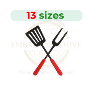 Grilling tools machine embroidery design, perfect for barbecue and cooking projects.