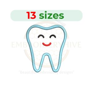 tooth embroidery design - 14 Sizes from 1 to 7.5 Inches - Machine Embroidery Symbol Design