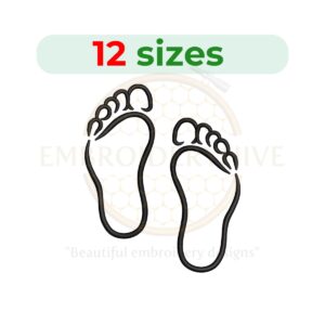 Feet Embroidery Design - 12 Sizes from 2 to 7.5 Inches - Footprint Filled Stitch - Machine Embroidery