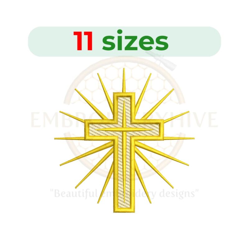 Gold Cross Embroidery Design - 11 Sizes from 2.5 to 7.5 Inches - Machine Embroidery Gold Cross