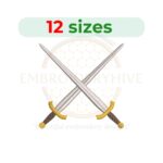 Heraldic Crossed Swords Embroidery Design - 12 Sizes from 2 to 7.5 Inches - Machine Embroidery Swords Silhouette