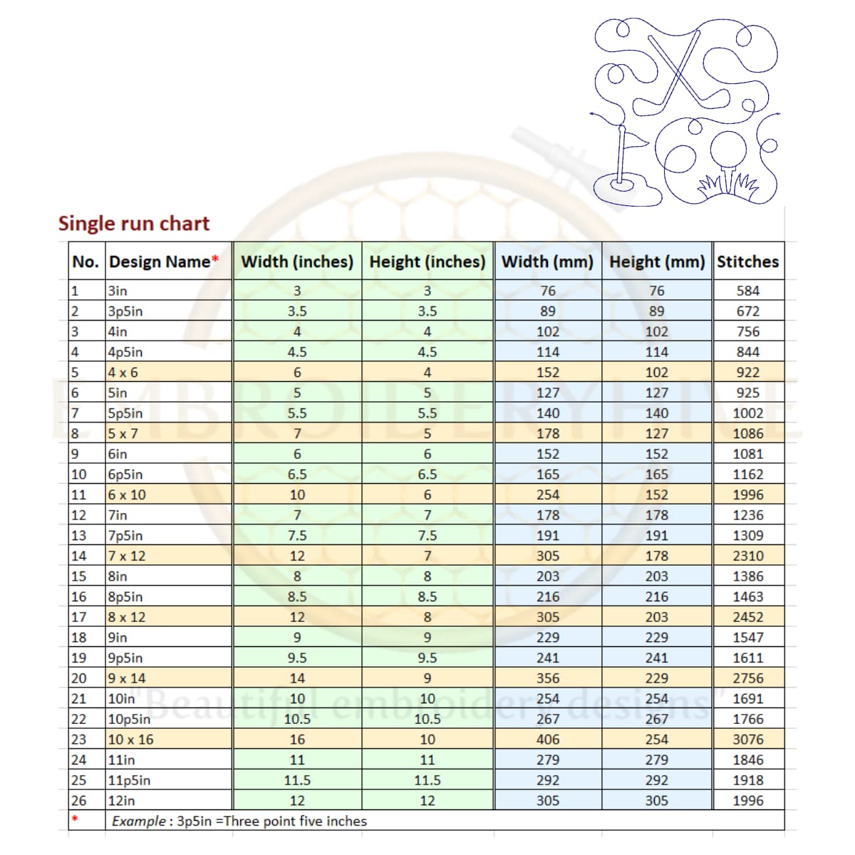 Golf Quilting Embroidery Design | Edge to Edge Quilt Block - Image 3