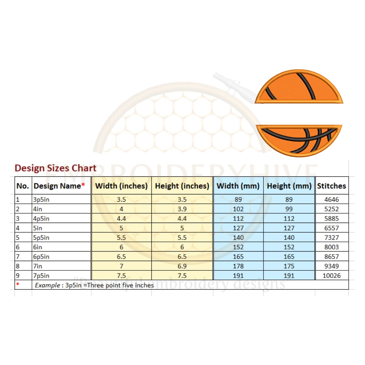 Split Basketball Applique Embroidery Design (3.5–7.5 inch) - Image 3