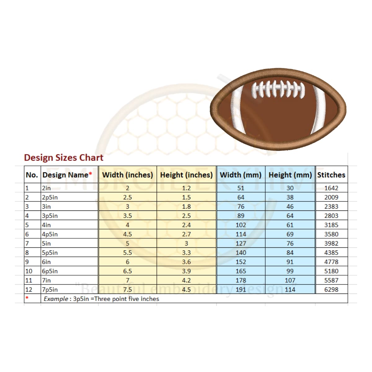 Football Applique Embroidery Design (2–7.5 inch) - Image 3