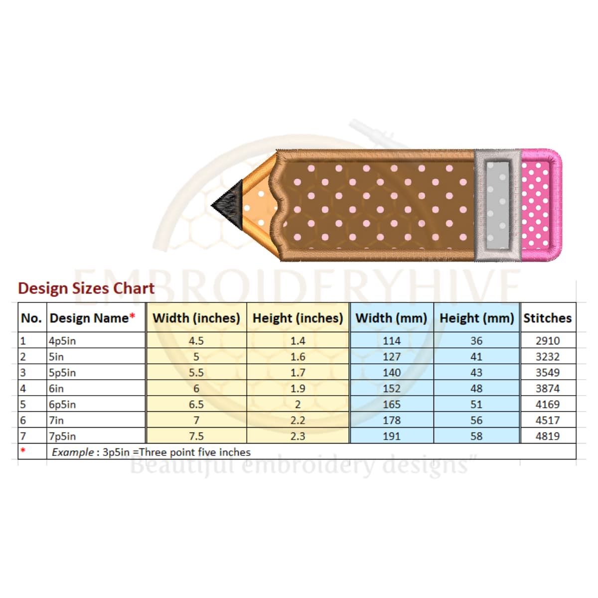 Pencil Applique Embroidery Design (4.5–7.5 inch) - Image 3
