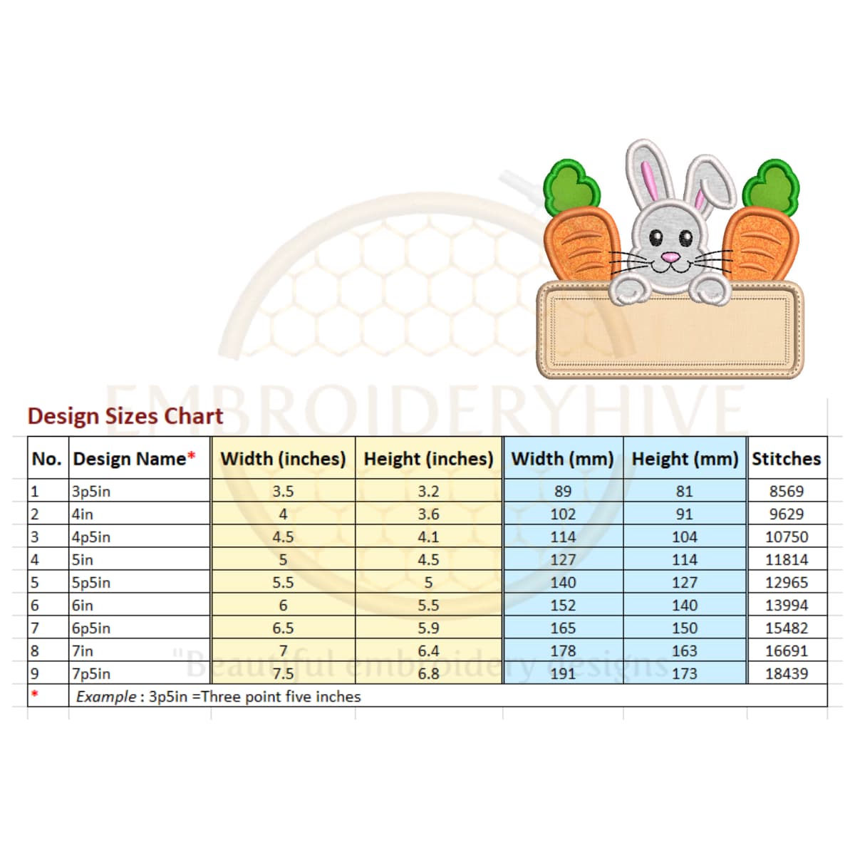 Easter Bunny and Carrot Name Plate Applique Embroidery Design (3.5–7.5 inch) - Image 4