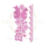 A digital download flower border embroidery design (E-0624) featuring an intricate floral pattern for machine embroidery. Ideal for home decor items like tablecloths, bedsheets, pillow covers, curtains, and towels, as well as women's clothing such as suits, dresses, kurtis, and kaftans. Available in multiple embroidery file formats.