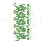 A digital download flower border embroidery design (E-0625) featuring an elegant floral pattern for machine embroidery. Perfect for home decor items such as tablecloths, bedsheets, pillow covers, curtains, and towels, as well as women's clothing like suits, dresses, kurtis, and kaftans. Comes in multiple embroidery file formats for instant download.