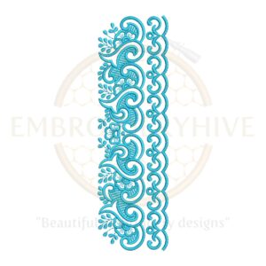A digital download of Flower Border Embroidery Design (E-0626), featuring an intricate floral border pattern for machine embroidery. Ideal for home decor items like tablecloths, bedsheets, pillow covers, curtains, and towels, as well as women's clothing such as suits, dresses, kurtis, and kaftans. Available in multiple embroidery file formats for instant download.