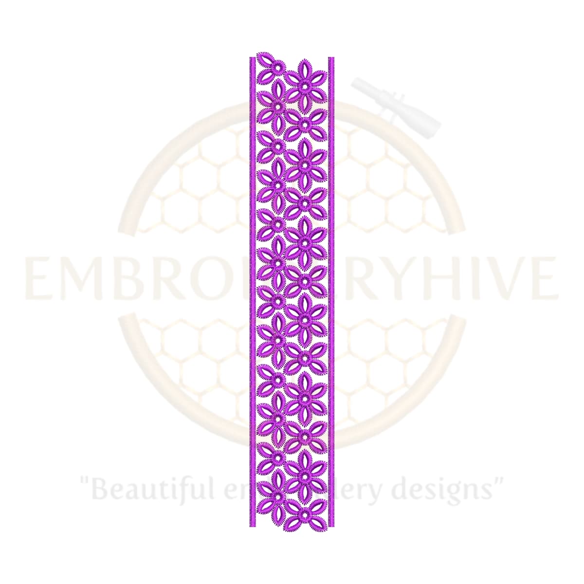 Digital download of Flower Border Embroidery Design (E-0598), perfect for home decor and women's clothing. Available in multiple embroidery file formats.