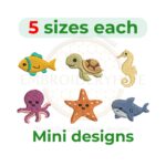 Sea Animal Embroidery Design Set – 6 Unique Marine-Themed Patterns in 5 Sizes, Digital File for Machine Embroidery